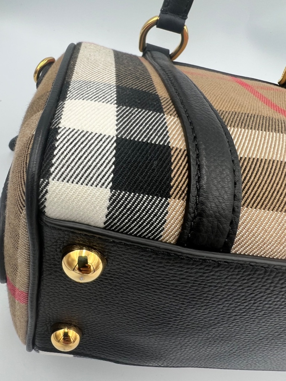BURBERRY House Check Derby Calfskin Small Alchester Bowling Bag in Black - Picture 12 of 16
